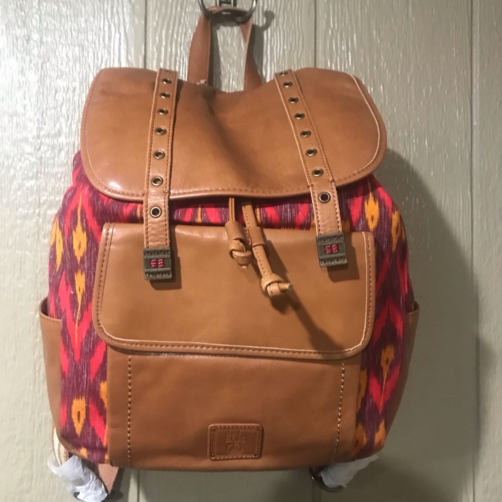 The Sak Backpack Brown Leather/Jute/Cotton Tribal Bag. The Sak NWT backpack